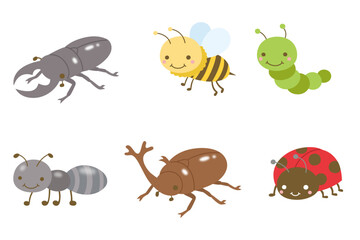 Vibrant Insect Cartoon Set: Beetles, Bees, Ladybugs in Playful Flat Design for Children’s Educational Content