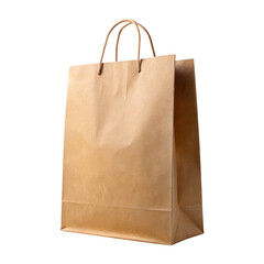 brown paper shopping bag isolated on transparent white background, clipping path