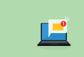 Laptop with e mail. Email notification sign, business concept.
