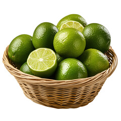 fresh limes in basket isolated on transparent background