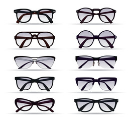 Set sunglasses. Outline illustration and group elements.