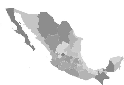 Mexico administrative vector map with level 1 region boundaries – PPT-compatible & fully editable by region