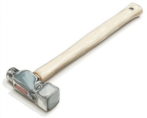 Silver Metal Hammer with Light Beige Wooden Handle