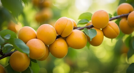 Apricots on Tree Branches Ready for Picking
