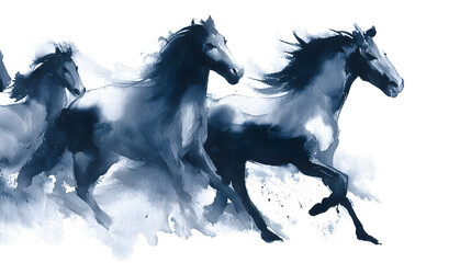 Fototapeta premium watercolor painting Silhouette of running horses