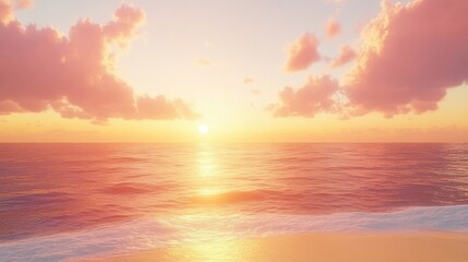 Fototapeta premium Orange Hued Sunset Over Calm Ocean Waters at Beach Scenic View
