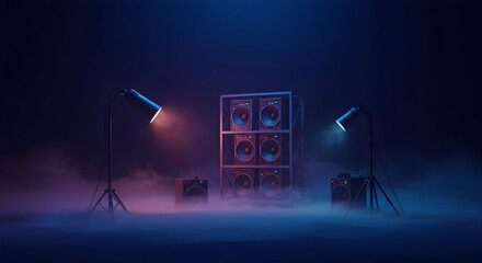 Retro, Vintage, 80s, Retro Sound System in Neon Light