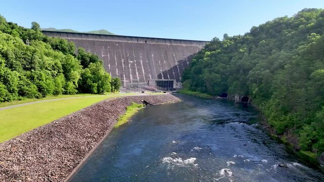aerial push in over the fontana dam