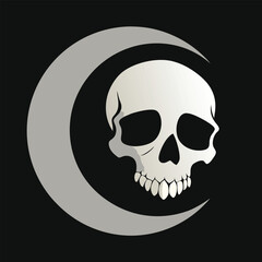 Horned watcher eclipse skull silhouette overlapping moon vector illustration