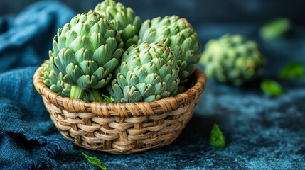 Fresh artichokes in a basket