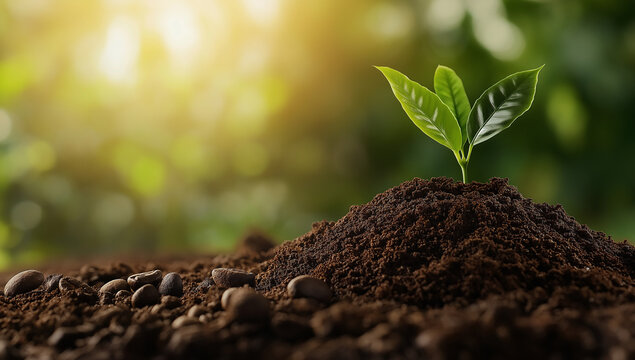 Sustentabilidade na Ind&uacute;stria do Caf&eacute; - Representa&ccedil;&atilde;o Art&iacute;stica da Compostagem de Borra de Caf&eacute; com Espa&ccedil;o para Texto