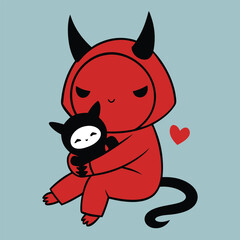 Pajama demon sleepy little devil in a onesie pajamas vector illustration
