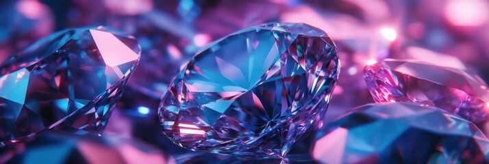 Close-up of vibrant, multifaceted gems in shades of purple and blue