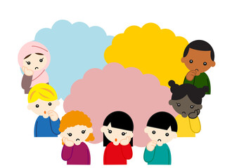 コピースペース　考える色々な人種の子どもたち