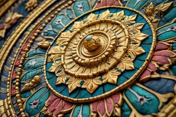 Ornate, colorful, circular Buddhist mandala