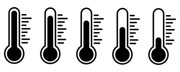 thermometer icon set. Weather Sign. Three vector thermometer showing the temperature. Warm cold Symbol, Temperature scale icon symbol. Weather sign.  Hot and cold air temperature symbol.