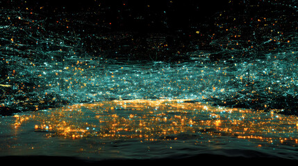 Naklejka premium Vibrant Night Sky Over a Glowing City with Star-Like Lights