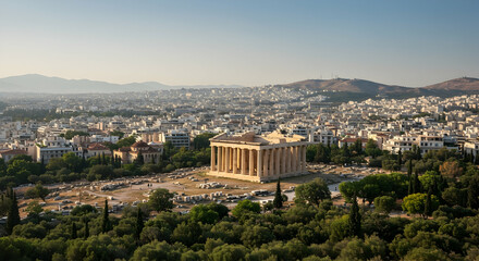 Naklejka premium Athens, Greece, Temple of hephaestus, Temple of Hephaestus and Athens cityscape