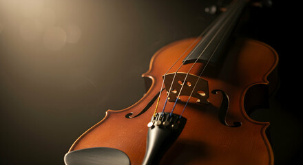 Fototapeta premium Violin, Fiddle, Musical instrument, Close-up of a Violin on a Dark Background