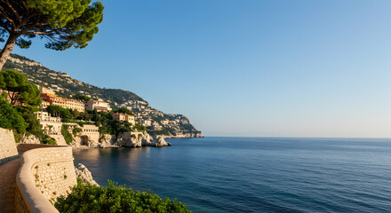 Eze, France, French riviera, Coastal Path and Mediterranean Sea View in Eze, France