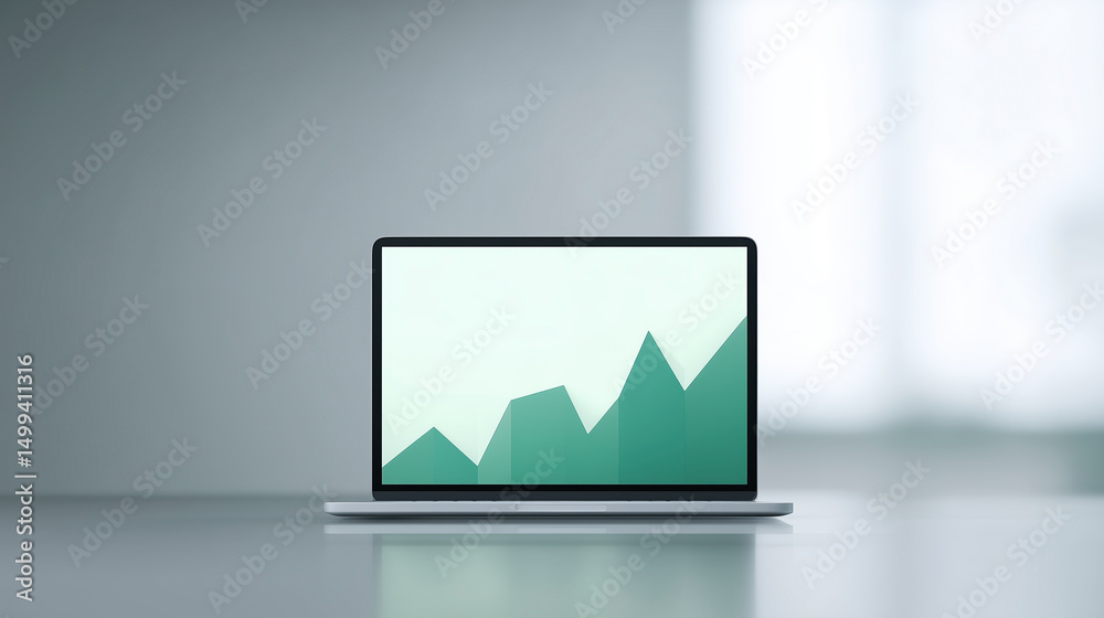 Poster laptop displaying a modern graph with green tones representing data analysis and growth trends in a 