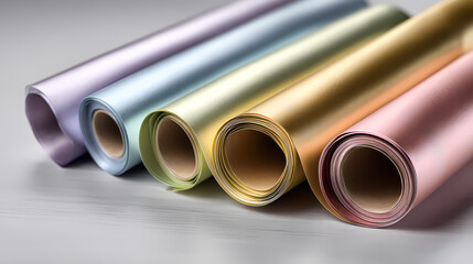 Fototapeta premium Colorful Rolls of Gift Wrap Paper for Creative Projects and Crafts