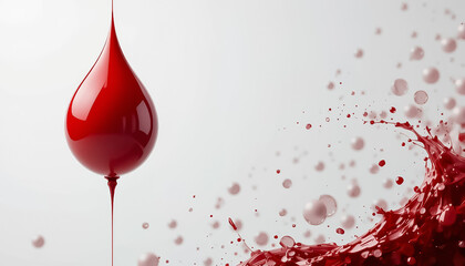Fototapeta premium World Blood Donor Day concept..3d drop of blood ballon floating with red splash in corner on white background