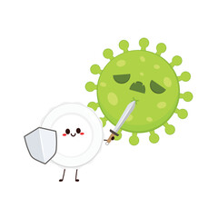 Cartoon coronavirus. Bacteria character vector. Covid 19 virus. White blood cell and bacteria character design. White blood cell on white background. 