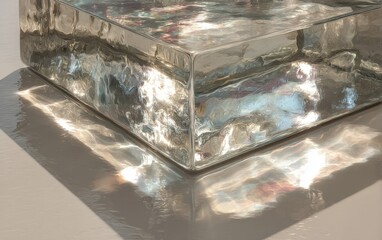 Reflective Glass Cube on Neutral Surface
