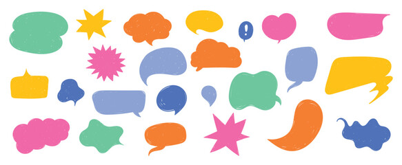 Set of hand-drawn speech bubbles. Speech balloon, frames, stylish, handwritten, doodle	