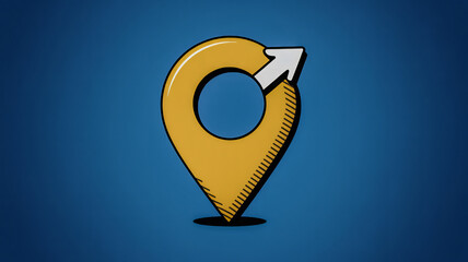 Yellow location pin on blue background icon-style
