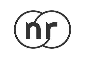 NR business company emblem with outline rounds and letters n r. Logo template of two merged circles for brand identity, logotype. Vector Infinity symbol