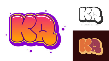 KQ logo design for festival or party. Initial letter k and q in graffiti style. Creative modern lettering company name of font typography. Kids trendy logotype or identity.