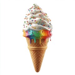 Rainbow Dripping Ice Cream Cone with Sprinkles