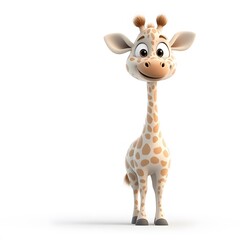 Obraz premium Cartoon Giraffe with Big Eyes and a Friendly Smile on a White Ba