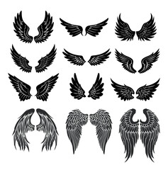 Hand Drawn Angle Wings Silhoutte