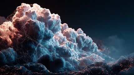 Ethereal cloud network with radiant links, symbolizing cosmic connectivity