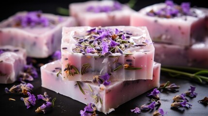 Obraz premium Lawendowe mydła ręcznie robione, aromaterapia, relaks