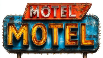 Retro Motel Neon Sign with Aged and Rusty Details