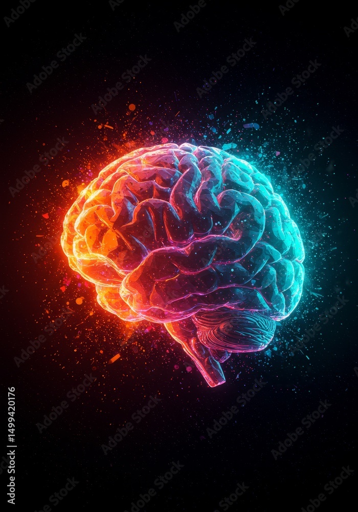 Wall mural brainwave: exploding neural networks - a vibrant brain, symbolizing intelligence, innovation, creati