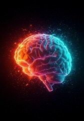 Fototapeta premium Brainwave: Exploding Neural Networks - A vibrant brain, symbolizing intelligence, innovation, creativity, technology, and consciousness. A powerful for tech, neuroscience, or AI projects