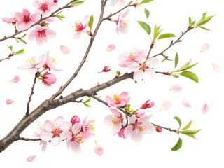 Pink almond blossom branch with falling petals