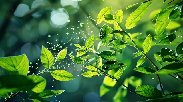 Carbon molecules morph into green leaves in this abstract illustration, representing the vital process of CO2 being converted to oxygen through photosynthesis. Carbon reduction