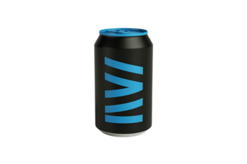  Sleek Black Energy Drink Can with Blue Logo Modern Beverage Packaging Design