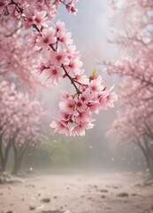 Obraz premium Delicate pink sakura petals drift on a softly blurred spring background , flower, flora