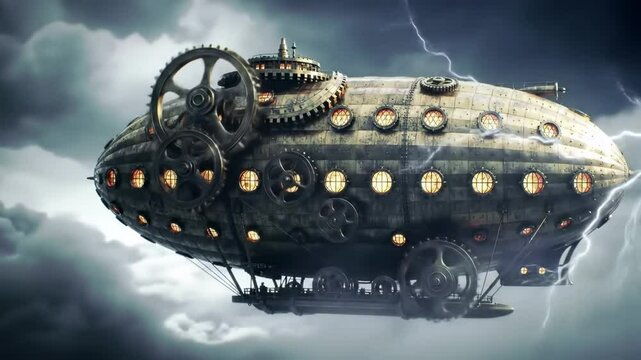 Steampunk airship illustration