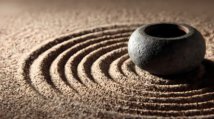 Naklejka premium Calm Zen Garden Scene with Stone and Sand Patterns for Relaxation