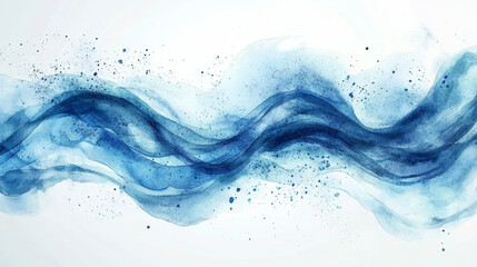 Watercolor River Background. Hand Drawn Blue Waves and Splashes of Paint. Abstract Watercolor Illustration.