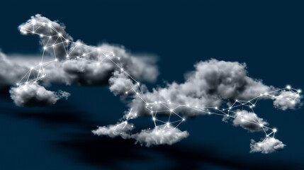 Ethereal cloud network with radiant links, symbolizing cosmic connectivity