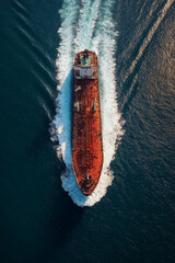 A large chemical goods or oil tanker sailing with speed over the ocean. Import and Export business of energy and oil